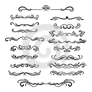 Flourishes vintage. Ornamental borders and dividers, filigree ornament swirls. Victorian decoration elements.