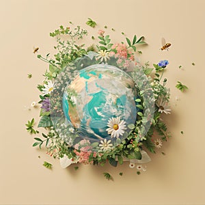 Flourishing Earth with Flowers and Greenery Concept