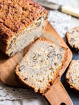 Flourless almond and coconut flour banana bread with nuts