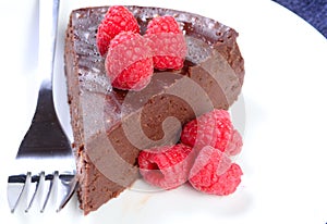 Flourless chocolate cake with raspberries