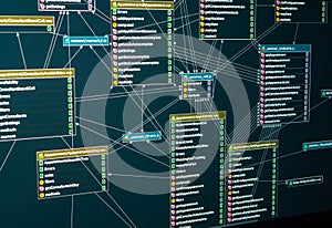 Flow chart of control panel of a web site. Relational database table