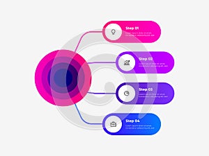Flow chart infographic business template. Central circle with four rounded elements