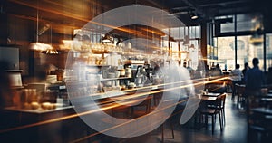 The Flow of Chefs and Waiters in a Blurred CafÃÂ© Backdrop. Generative AI