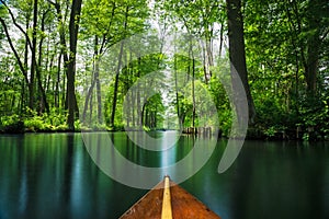 Flow line Spree Forest near Berlin traveled on a wooden paddle boat.