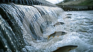 Flow of Water from Dam to River with Fish photo