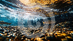 Flow of Water from Dam to River with Fish photo