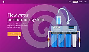 Flow water purification system realistic illustration