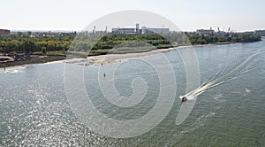 The flow of water in the river Don during a strong wind. Rostov-on-Don