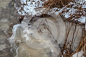 Early spring snow melts, water flows