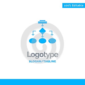 Flowchart, Algorithm, Business, Data Architecture, Scheme, Structure, Workflow Blue Solid Logo Template. Place for Tagline