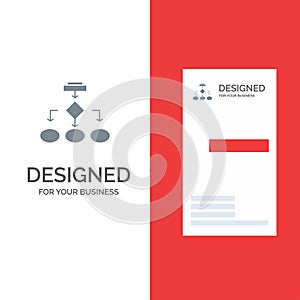 Flowchart, Algorithm, Business, Data Architecture, Scheme, Structure, Workflow Grey Logo Design and Business Card Template