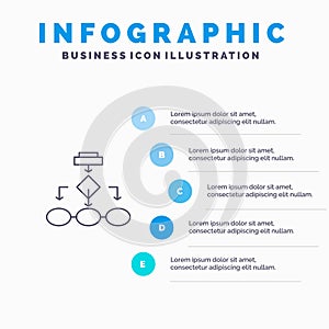 Flowchart, Algorithm, Business, Data Architecture, Scheme, Structure, Workflow Line icon with 5 steps presentation infographics