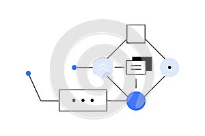 Flowchart with blue and black elements showing a process or system operation sequence