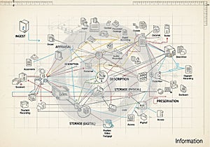 Flowchart diagram on a grid background, illustrating data