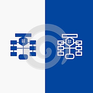 Flowchart, Flow, Chart, Data, Database Line and Glyph Solid icon Blue banner