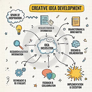 Flowchart illustrating the process of creative idea development