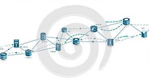 Flowchart illustration depicting a network system or data exchange process. Various