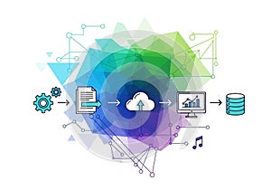 Flowchart illustration depicts a data processing workflow with