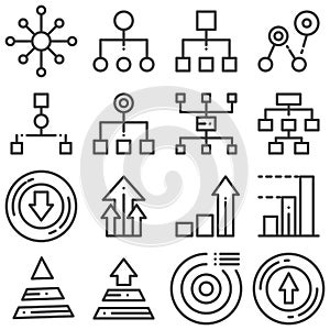 Flowchart management line icons set