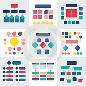 Flowchart schemes and hierarchy diagrams. Workflow chart vector elements