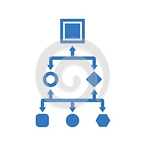 Flowchart, workflow, analytics icon. Blue vector sketch