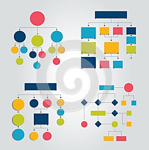 Flowcharts. Set of 6 flow charts schemes, diagrams. photo