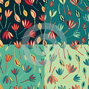 Flower abstract seamless pattern background vector. Floral textile pattern set