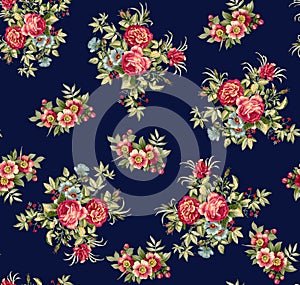 Flower allover pattern and blue background