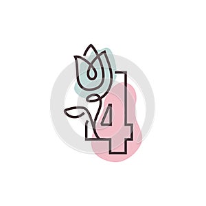 Flower Logo Number 4 Striped With Color