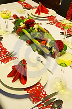 Flower arrangement on Christmas table