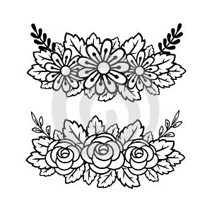 Flower arrangement in color and black and white. Floral motif for design elements.