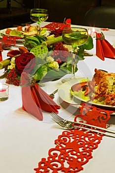 Flower arrangement on festive table