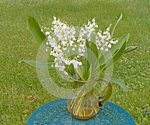 flower arrangement of Lily of the Valley bell-shaped white flowers in Spring photo