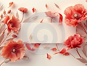 Flower arrangement with red poppies on a white background