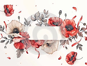 Flower arrangement with red poppies on a white background