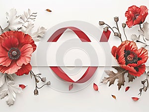 Flower arrangement with red poppies on a white background