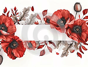 Flower arrangement with red poppies on a white background