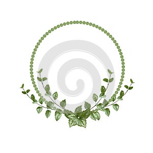Flower arrangement of a round shape. Green leaves isolated on white background. Wedding design element. Festive flower arrangement
