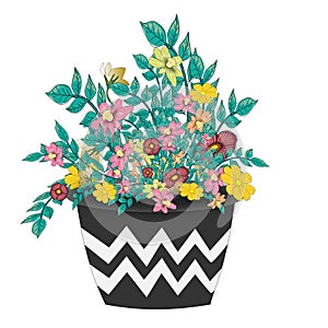 Flower arrangements in a pot