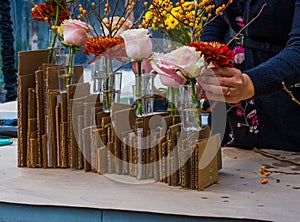 Flower Arranging with cardboard and glass