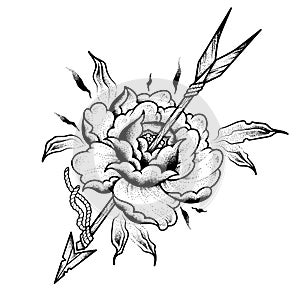 Fiore freccia. tatuaggio progetto. vettore illustrazioni su bianco 