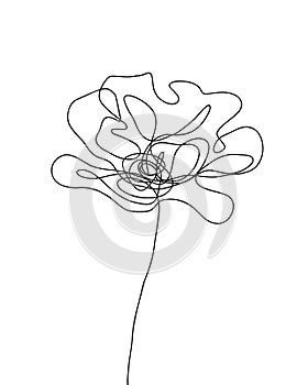 Flower art vector. Minimalist line drawing with a poppy flower for tattoo, prints, posters, cards, banners, flyers