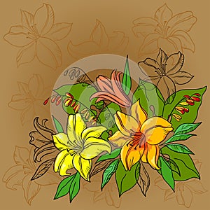 Flower background, lily and mine