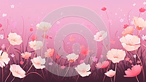 Flower background with pink and white poppies. Vector illustration