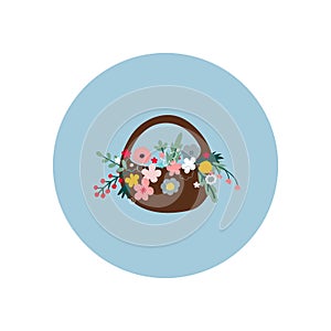 Flower basket illustration circle icon sticker