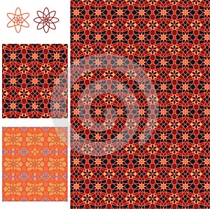 Flower 6 8 batik red orange style symmetry seamless pattern