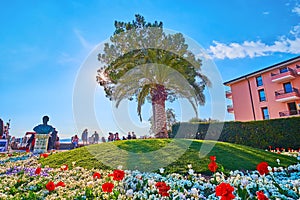 Flower beds on Piazza Giosue Carducci, Sirmione, Italy