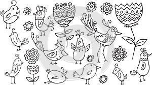 Flower Bird Doodle Set