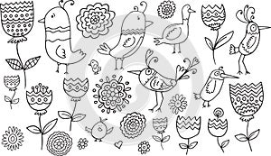 Flower Bird Doodle Set