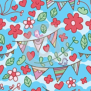 Flower bird flag celebration seamless pattern